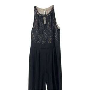Black Sleeveless Wide Leg Jumpsuit Lace Small